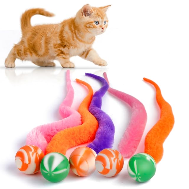 SHENGSEN Pelota inflable con cola para gatos, 5 paquetes