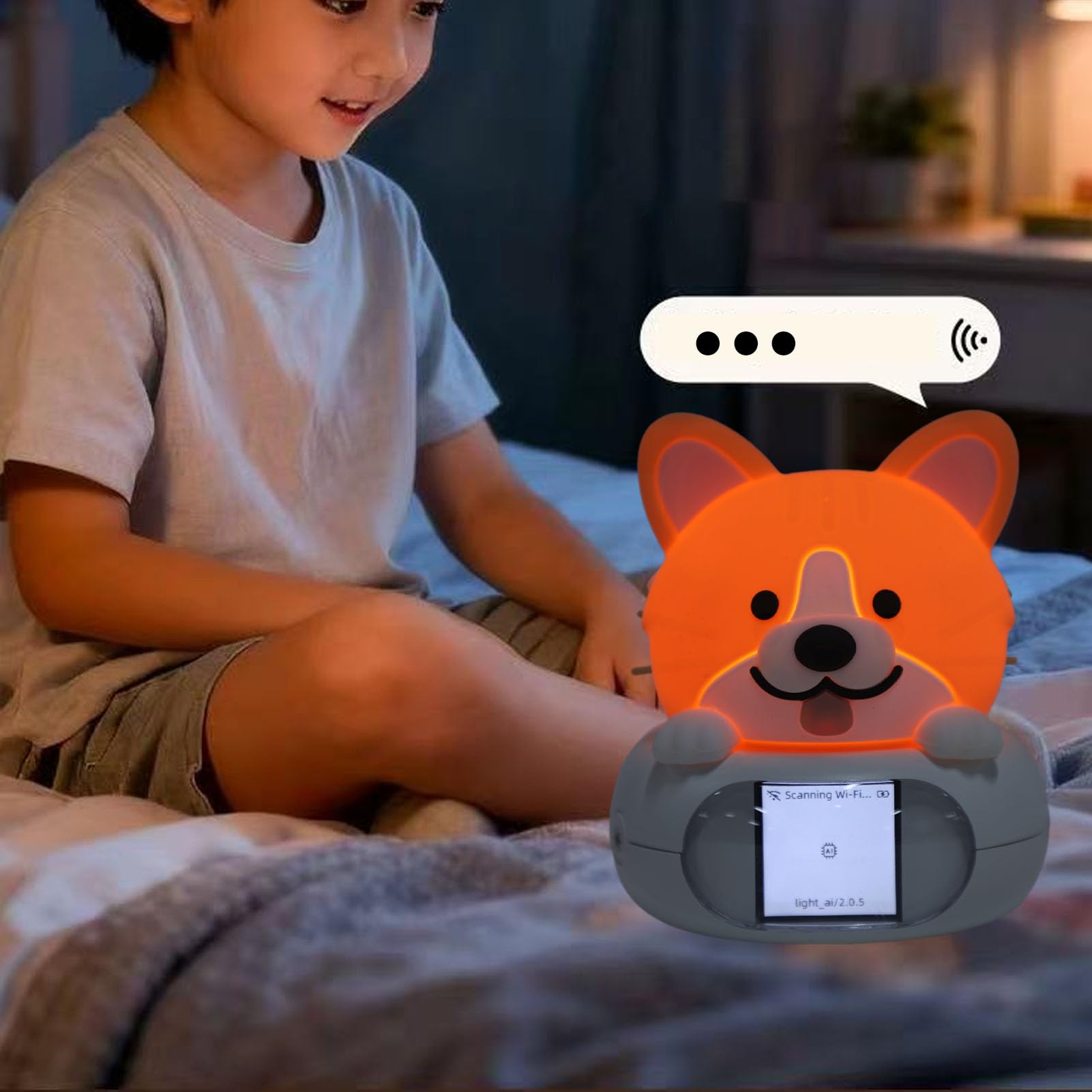 GOWENIC KI-Lern-Chat-Roboter, Sicheres Nachtlicht für Kinder, Sprachsteuerung über WLAN, Interaktives Lernspielzeug für Schlafzimmer und Zuhause
