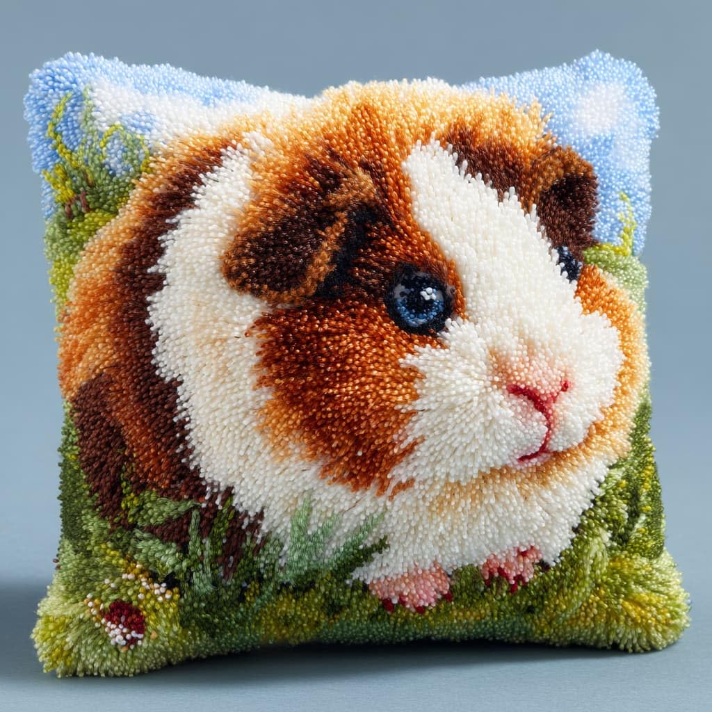 Taxpy Cushion Latch Hook Kits, Animal Guinea Pig Handmade Pillowcase for Beginners DIY Pre-Printed Pattern Needlework Crochet Craft Kits 43X43cm