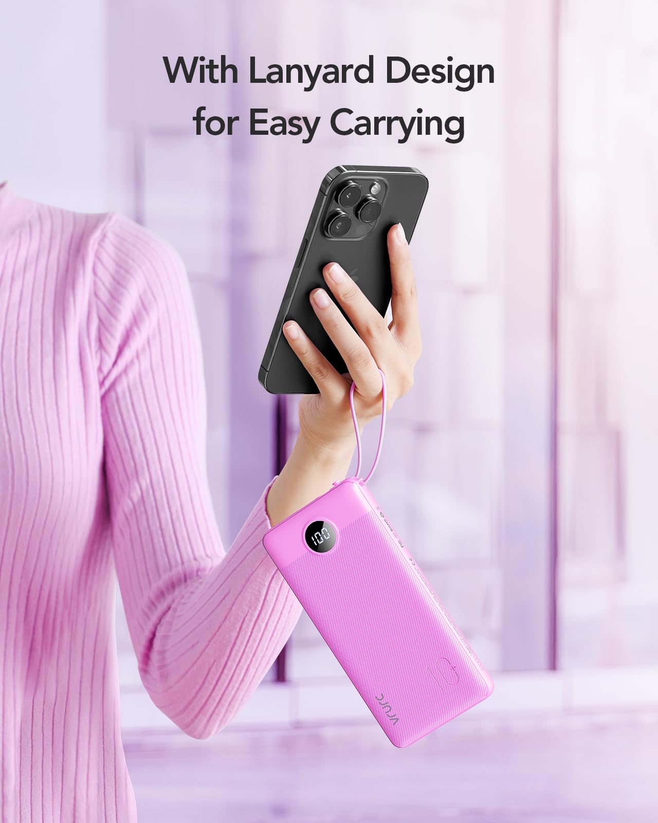 VRURC Portable Charger, Slim Power Bank Built-in 4 Cables, Travel Essential view 7
