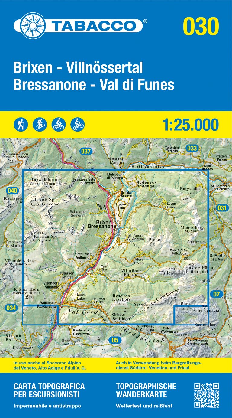 Brixen/Bressanone / Val di Funes (030): Tabacco Wanderkarte 1:25000