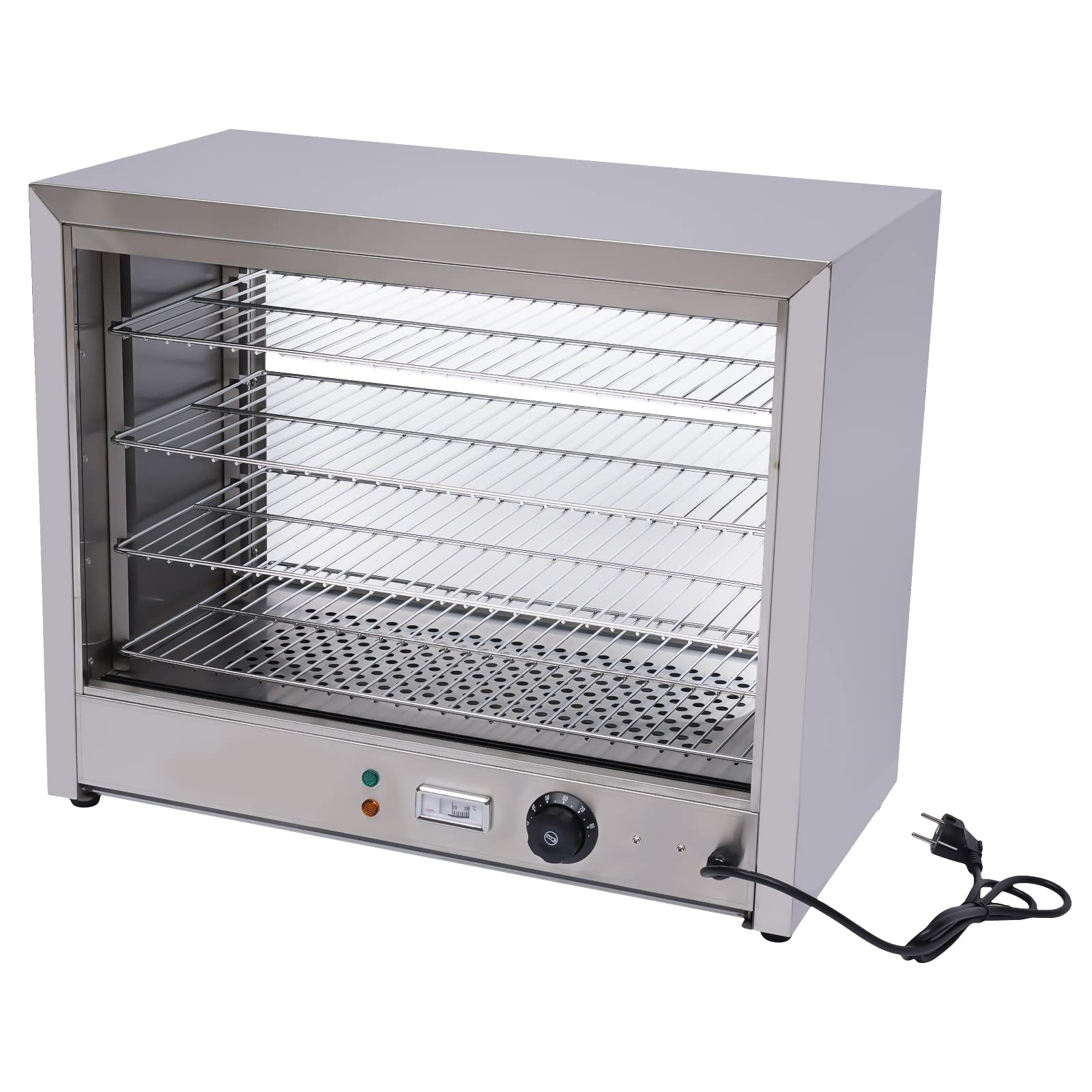 Vetrina Calda per Cibo Vetrinetta Termica Vetrina da Banco per Catering, Caldaia e Cibo, con 4 Ripiani in Acciaio Inox, 56,3 x 28,5 cm