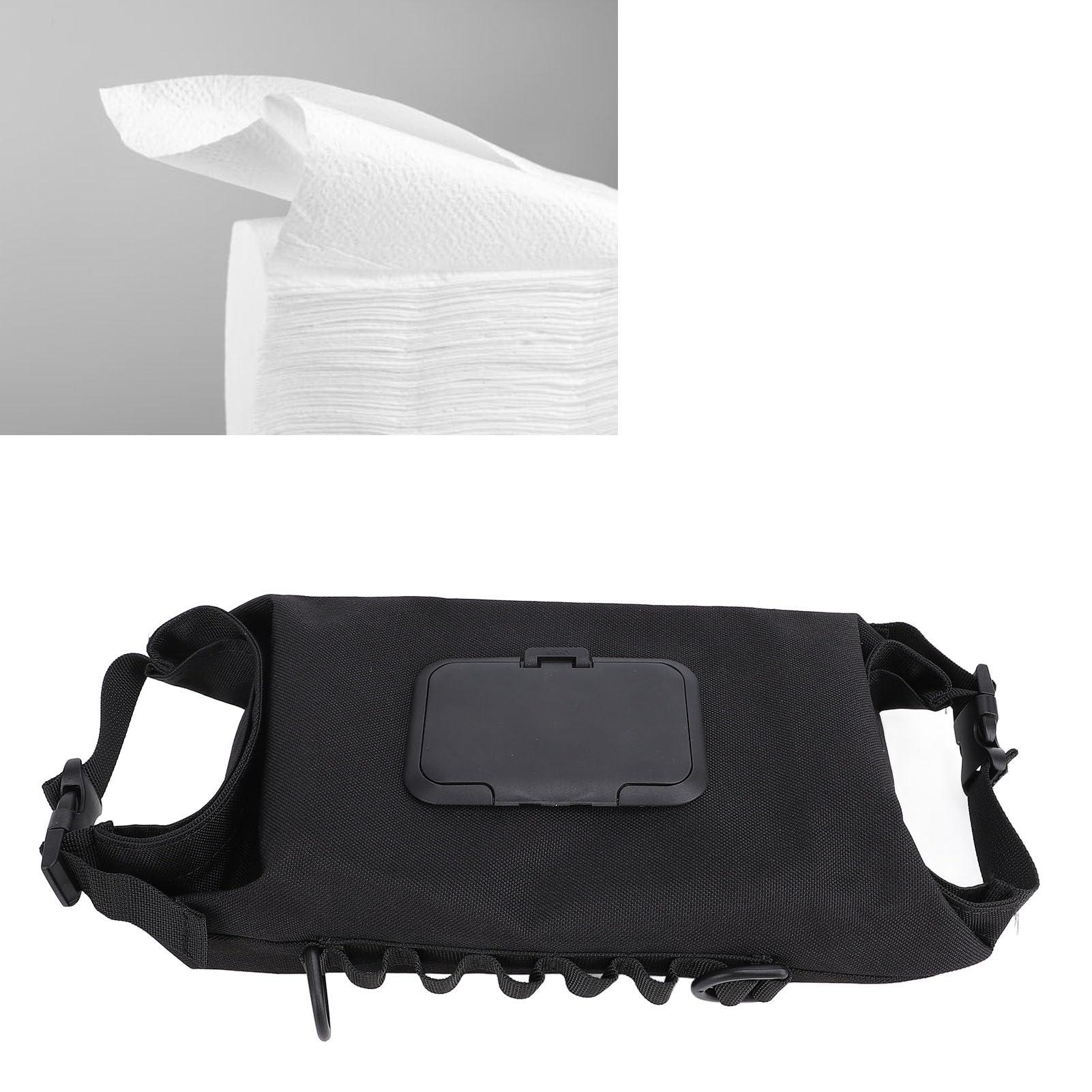 Issue Holder Wet Tissue Box, Large Capacity Canvas Travel Camping Wipes Dispenser Pull Out Typeportable Camping Wet Wipe Pouch for Office Car Home (Black)