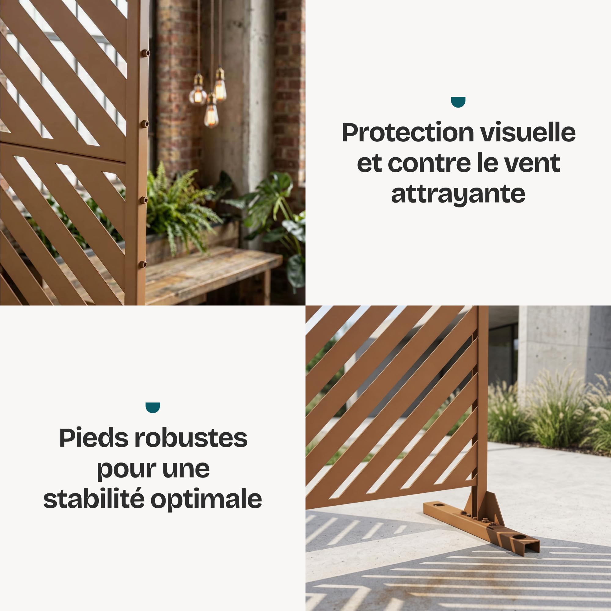 casa.pro Paravent Brise-Vue Kekan Séparateur d'Espace pour Extérieur Intérieur avec Motif à Chevrons Résistant Jardin Terrasse Balcon Salon Acier Galvanisé 180 x 90 x 40 cm Marron