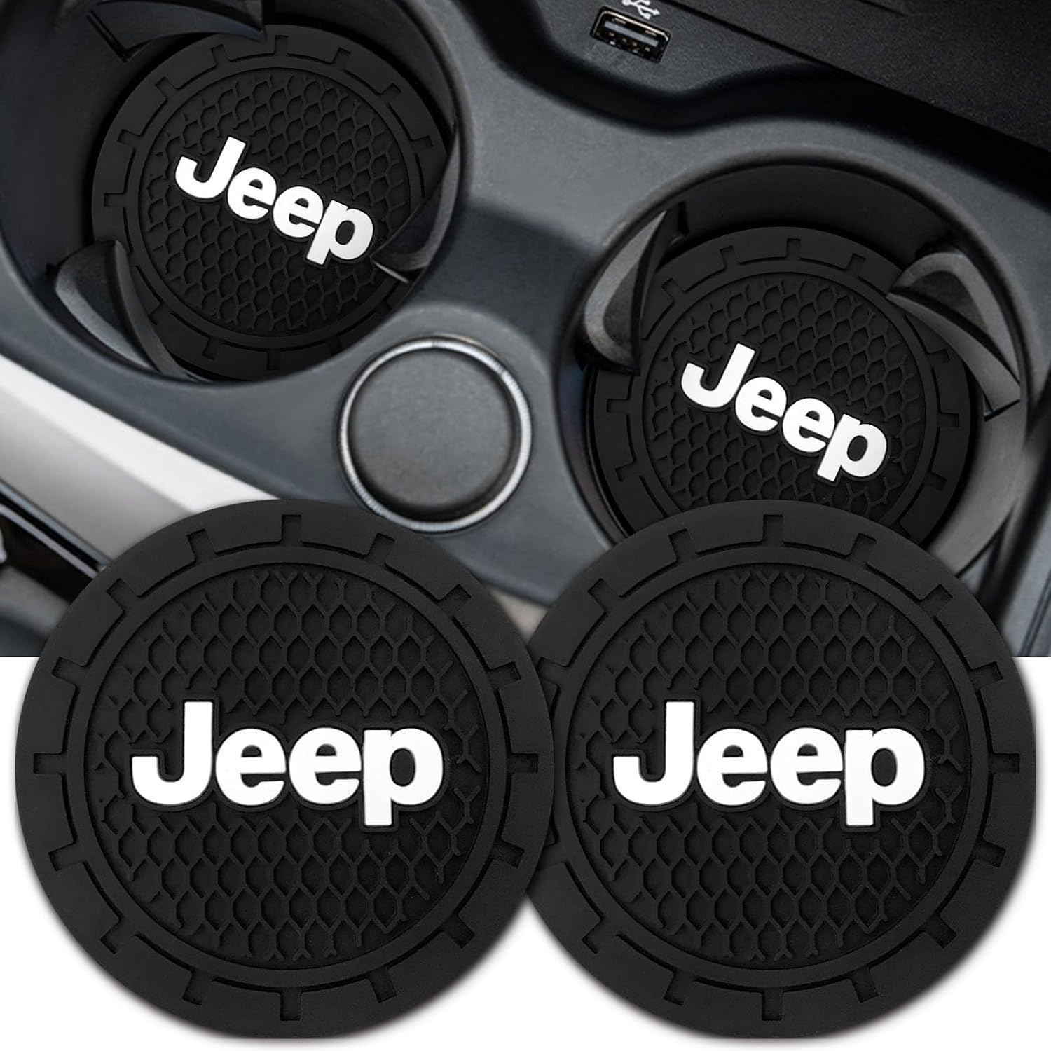 Car Cup Holder Coaster for Jeep Series Recessed Silicone Cupholder Coaster Interior Accessories 2.75in 2Pieces Black