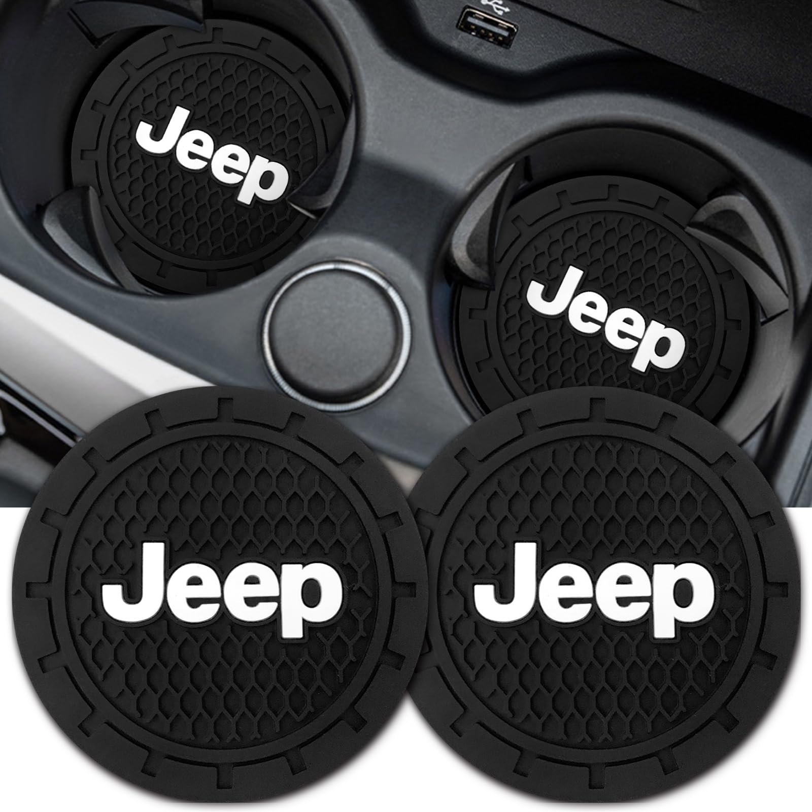 Car Cup Holder Coaster for Jeep,Silicone Cupholder Coaster,Car Interior Accessories,2.76 Inch 2 Pieces