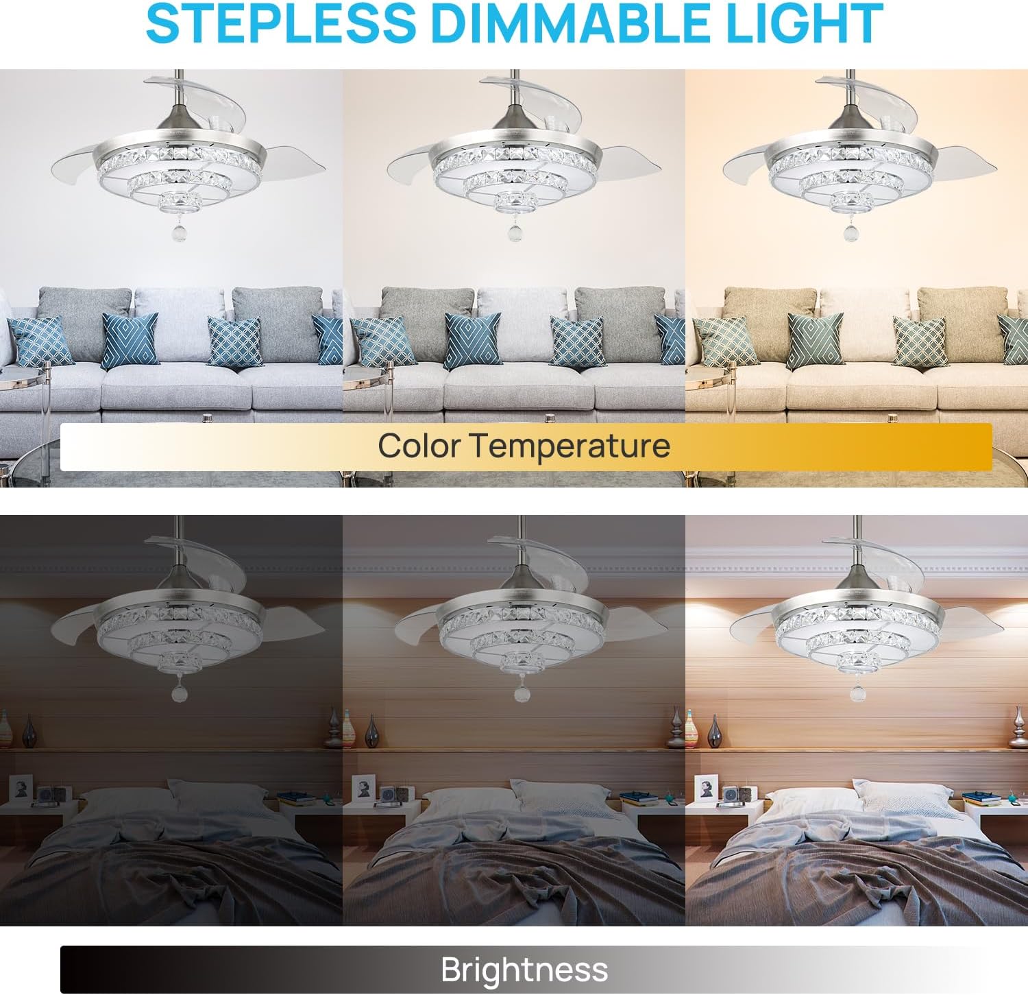 YYEHON 42? Modern Crystal Ceiling Fan with Lights and Remote Control