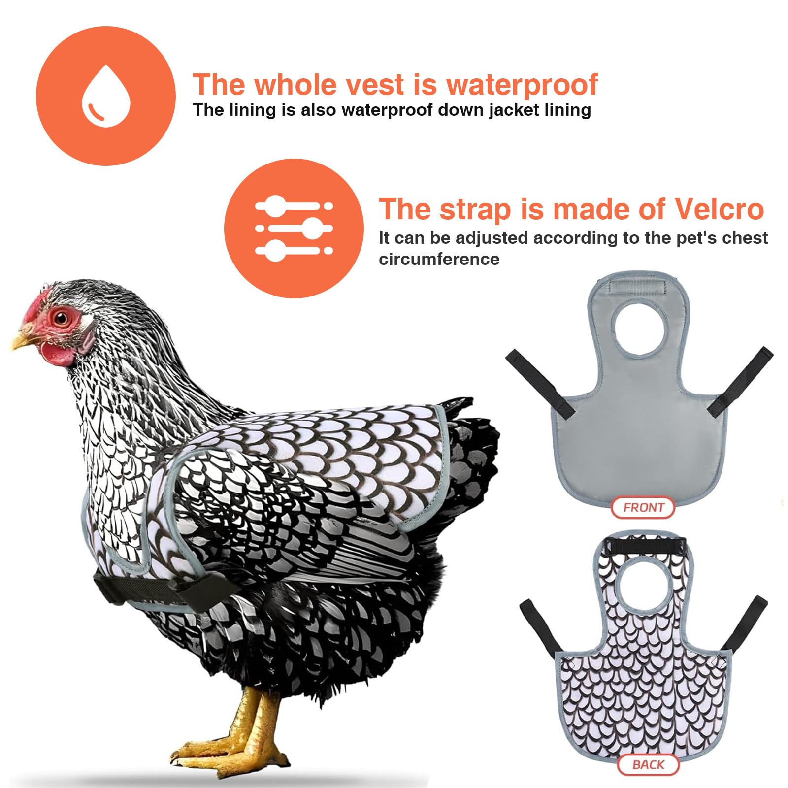 Lot de 2 selles de poulet pour poules, protection du dos de poule, tabliers confortables et légers pour poules (noir et blanc)