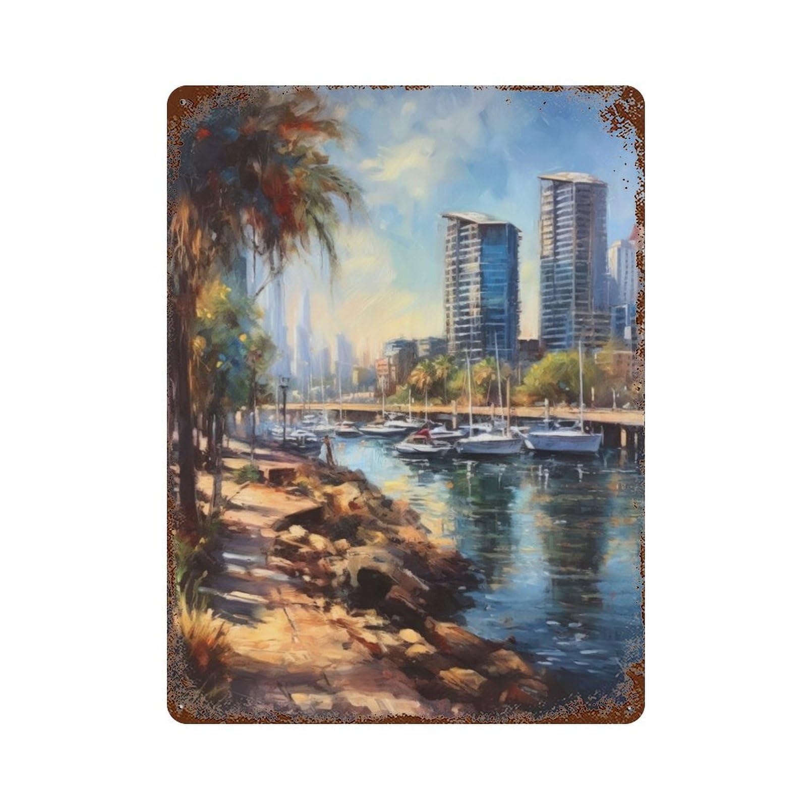 Distressed Metal Wall Sign with Coastal San Diego USA Design 15.7"x11.8", for Living Room, Hallway And Home Decor, Vintage Wall Decor