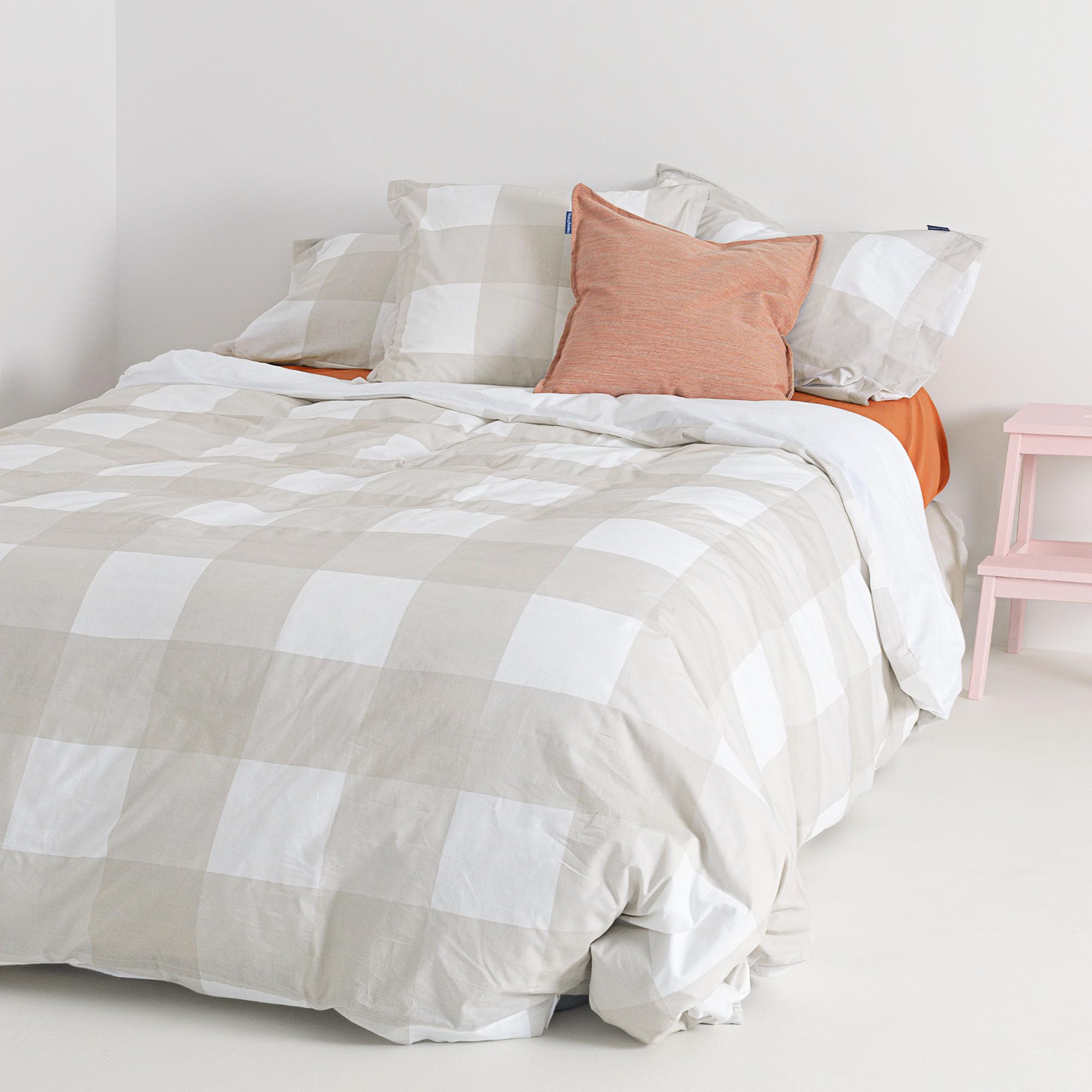 Housse de couette vichy beige 200x200 pour une ambiance cosy