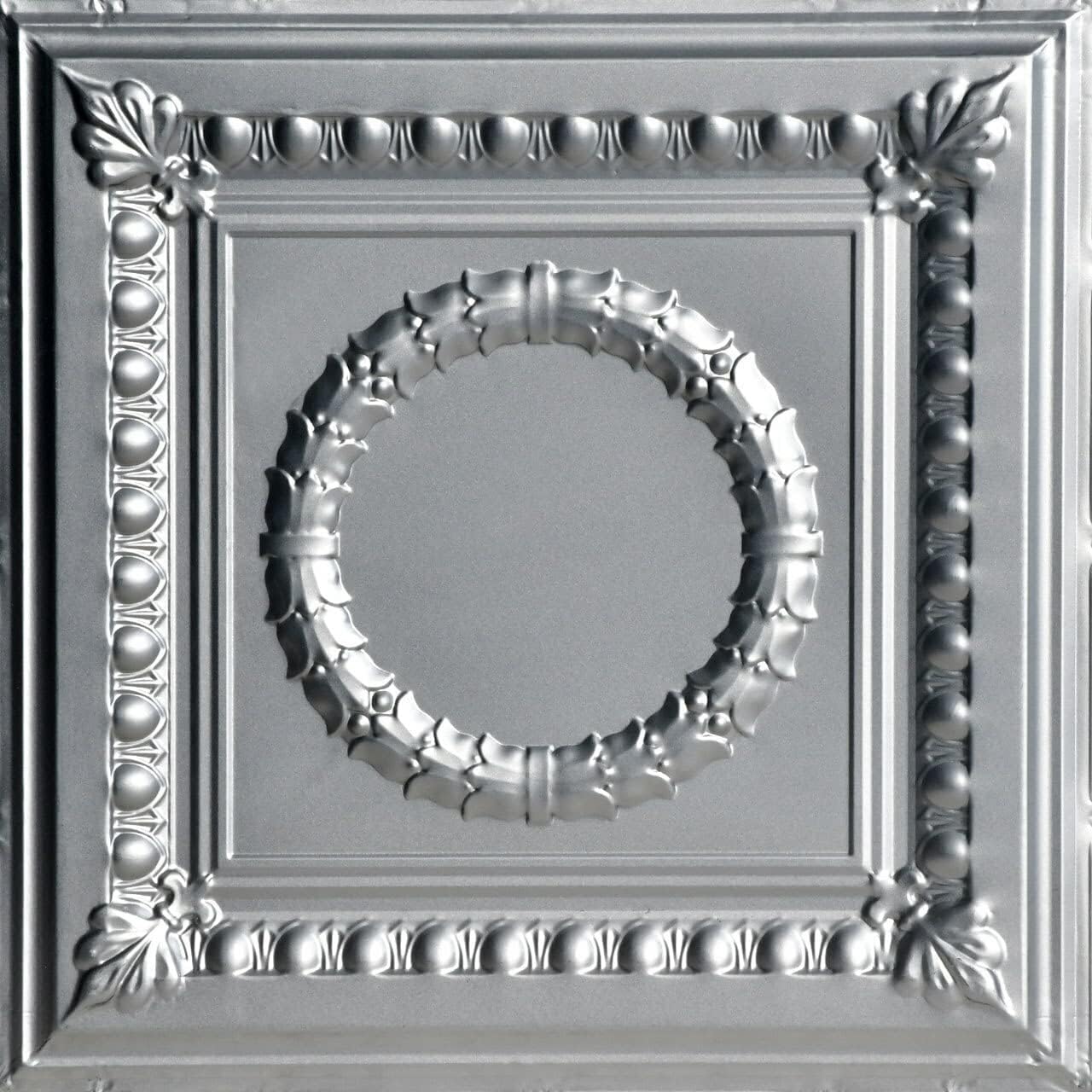 ShankoSK503-laq-24x24-N-6 Victory Stamped Metal Nail-up Tin Ceiling Tile (24 sq. ft), Silver, Pack of 6