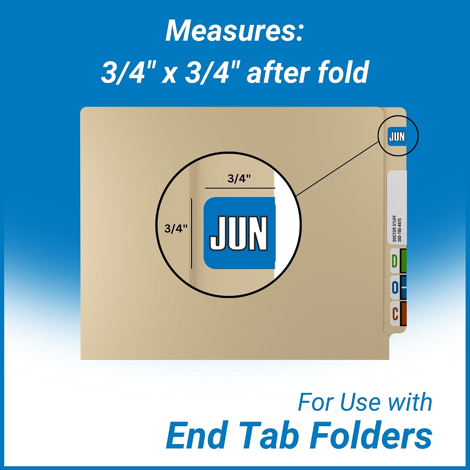 Doctor Stuff - File Folder Month Labels, June, Sycom End Tab Match - SYET Series Stickers, Blue, 3/4" x 1-1/2", 252/Pack
