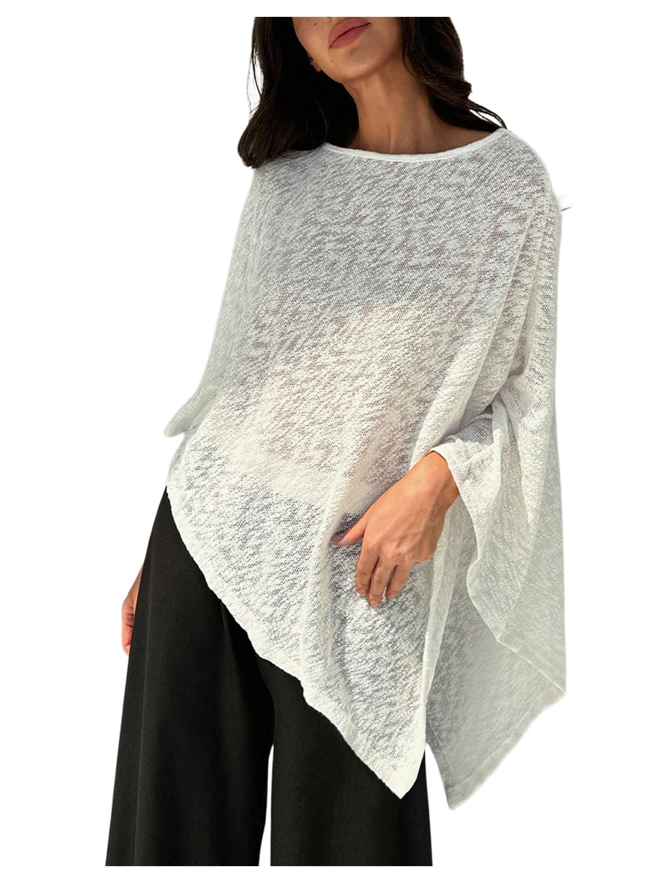 makemechic Ponchos for Women Sheer Poncho Sweater Shawl Wraps Coverup-picture-49