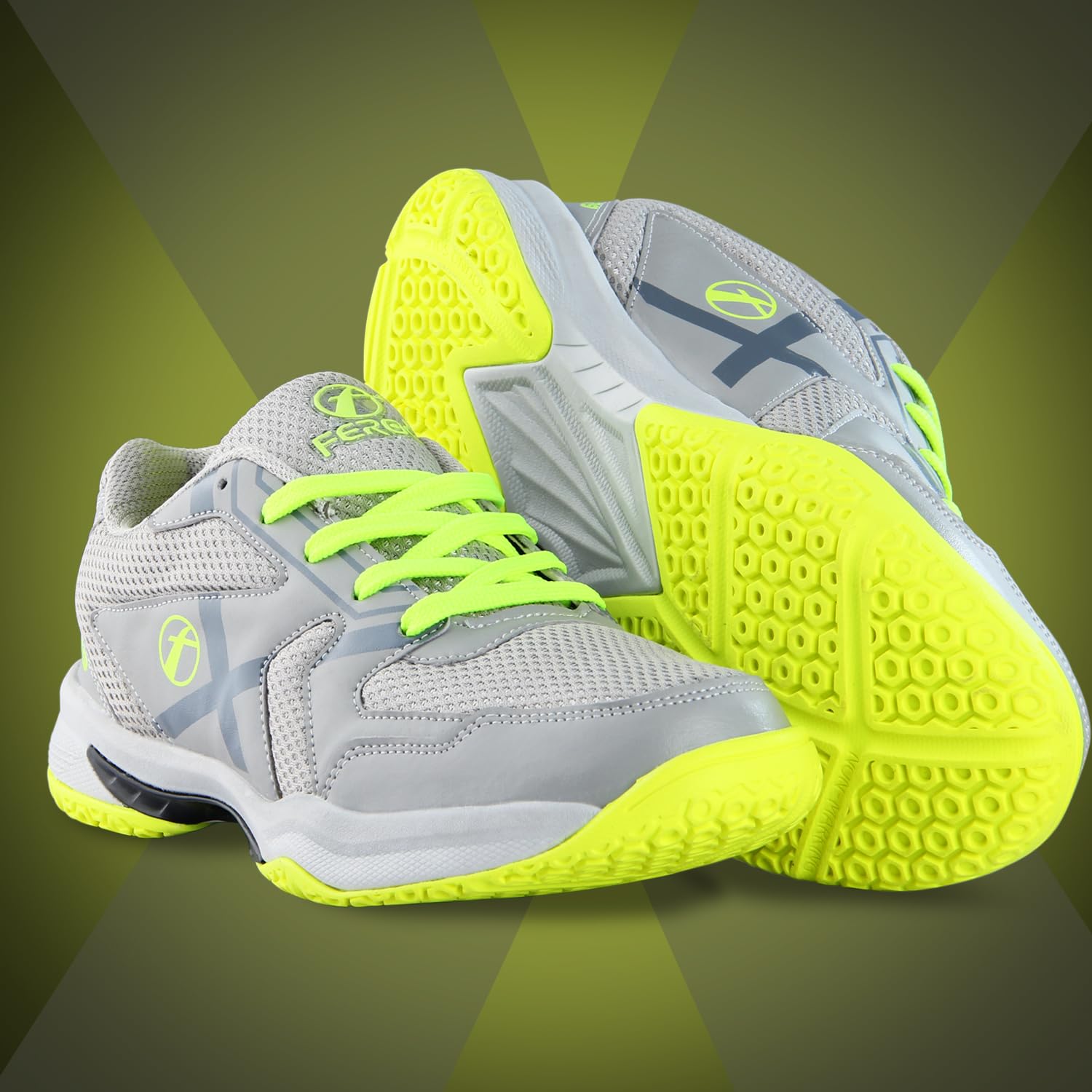 FEROC Kids Badminton Shoes, Lightweight, Durable Sole, Non-Marking, Grip Lightweight & Durable Sole for Boys Girl (Gray Green, UK Footwear Size System, Toddler, Men, Numeric, Medium, 12)