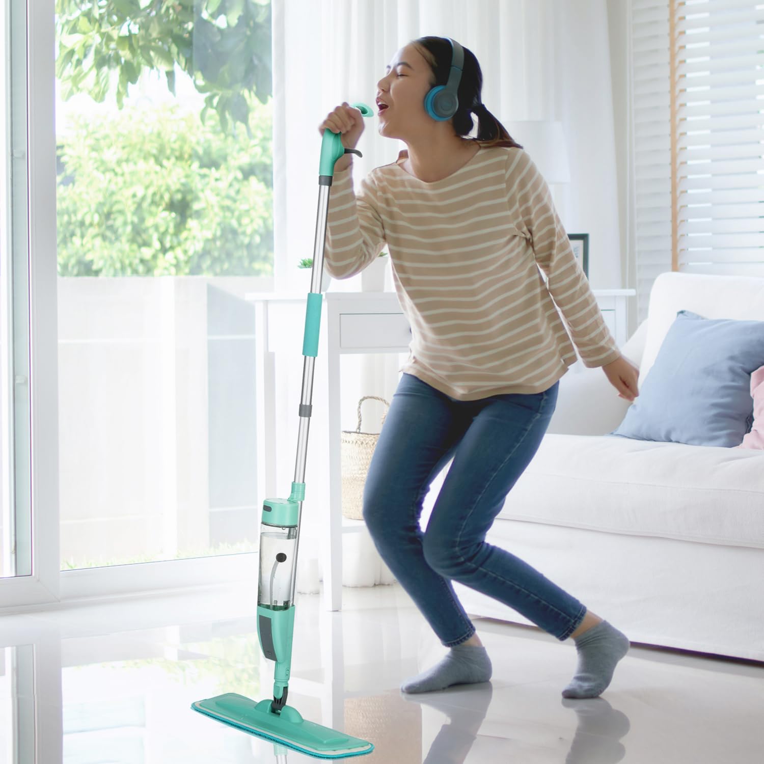 KASANOVA Scopa lavapavimenti spray con elettrolisi, I-Mop, scopa spray lavapavimenti, mop lavapavimenti, Mocio Ecologico Antibatterico con Panno in Microfibra, Senza Detersivi Artificiali