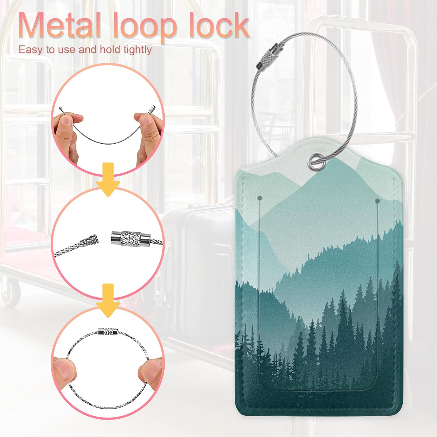 2 Pack Luggage Tag for Suitcase,Misty Forest Leather Suitcase Tags Identifiers with Privacy Name Address Labels & Durable Steel Loop for Women/Men Travel image 4