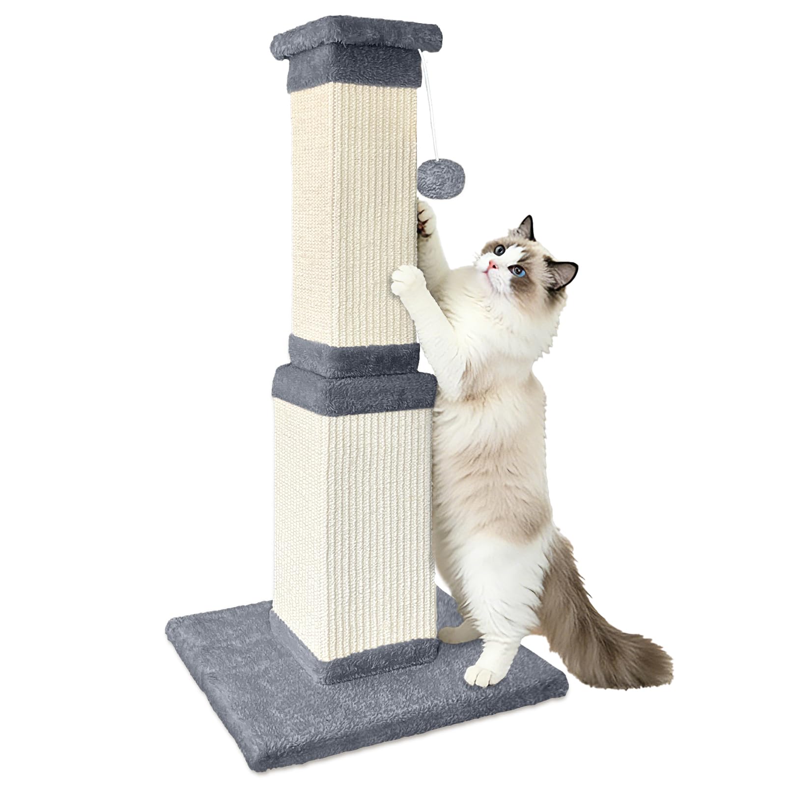 AGYM Cat Scratching Post for Large Cats, Cat Scratcher for Indoor Cats Adults, Sturdy Sisal Scratch Post to Protect Furniture, 81cm, Light Grey