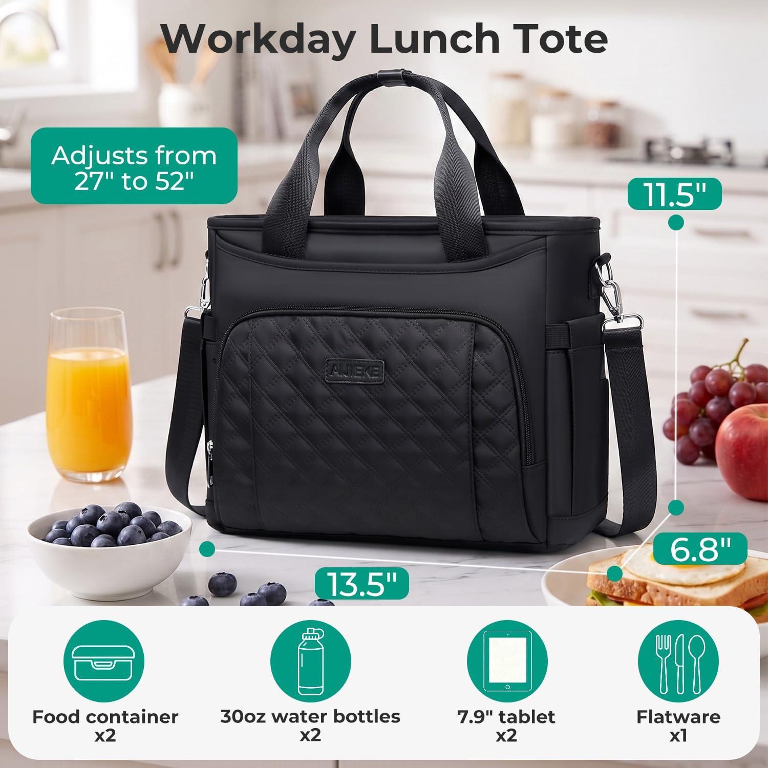 AIJIEKE Large Insulated Lunch Bag for Women Men, Work Lunch Box Tote, Beige image 4