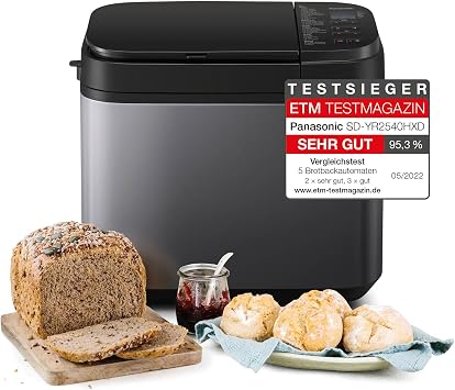 Panasonic SD-YR2540 Premium Grey Fully Automatic Bread Maker Horizontal Design and Yeast Dispenser 32 Automatic Programmes Two Temperature Sensors 13-Hour Time Delay Grey