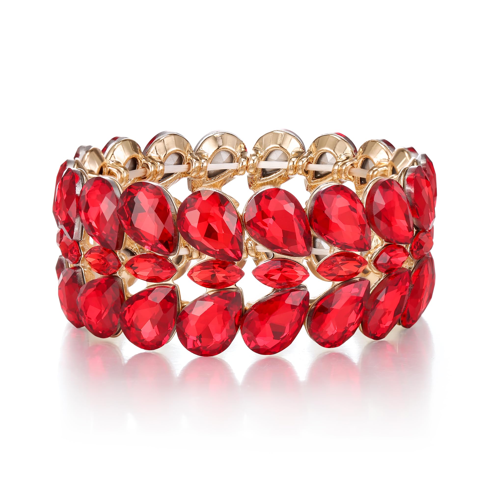 EVER FAITH Elegant Austrian Rhinestones Costume Double Layers Teardrop Marquise Elastic Stretch Bracelet for Women