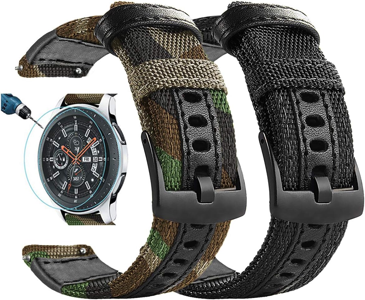 Maxjoy for Galaxy Watch 46mm Bands, Galaxy Watch 3 45mm Band, Gear S3 Frontier Bands, Men Nylon 22mm Quick Release Replacement Strap Compatible with Samsung Galaxy Watch 46mm/ 3 45mm/ Gear S3, 2 Pack