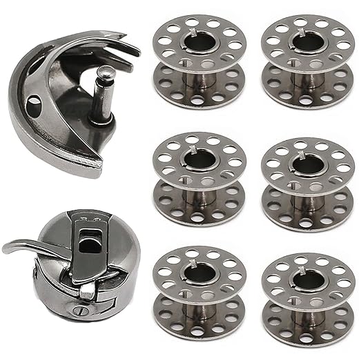 Fbshicung Bobbin Case,Sewing Machine Bobbin Shuttle Hook+6 Metal Bobbins for Old Style Household Sewing Machine Singer, Elna,Brother