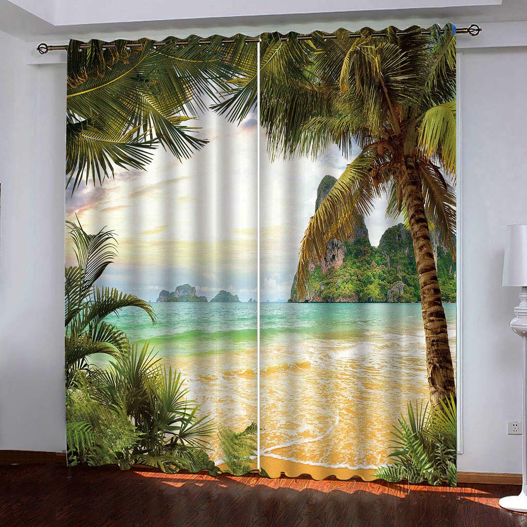 Rideau occultant à oeillets palmier 3D 140x260 cm lot de 2