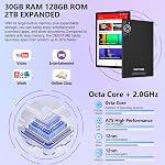 Tablette Android 15, 30 Go RAM 128 Go ROM 2 To TF, tablettes électroniques 2026 10 po 8000 mAh avec clavier et souris, 2,0 GHz, Wi-Fi 5G, BT 5.0, certifié GMS, affichage Incell, Gemini IA - Noir
