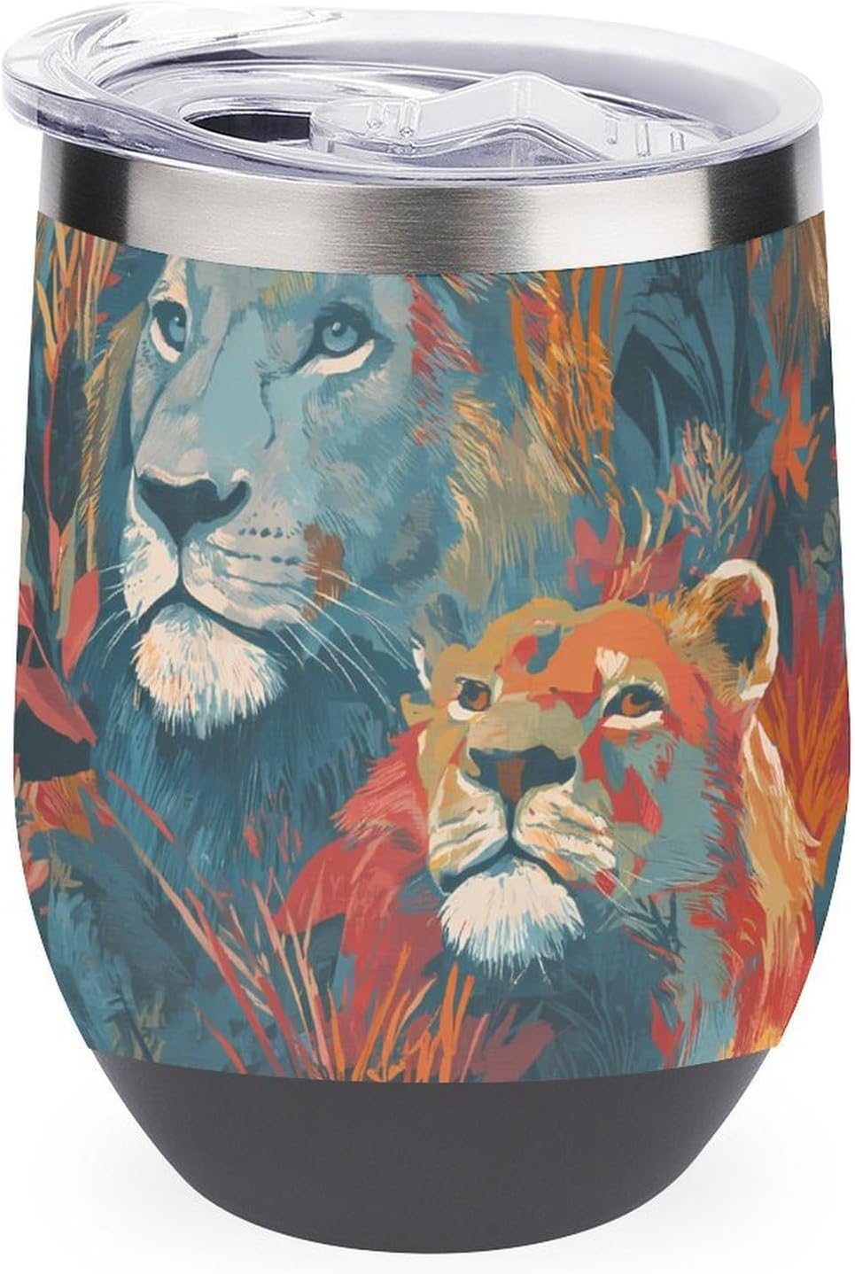 Tie-Dye Lion Floral Insulated Drinking Cup Stainless Steel Coffee Mug Wine Tumbler with Lid 12OZ