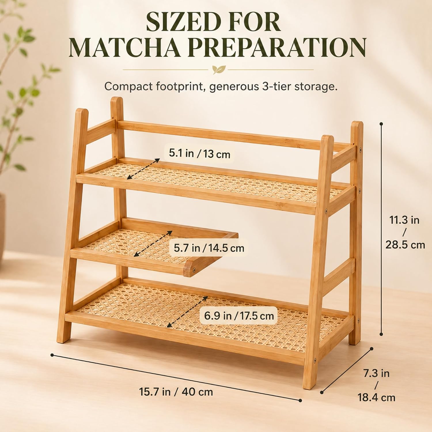 Wenqik 3 Tier Bamboo Matcha Organizer, 15.7 Inch Countertop Tea Shelf image 4