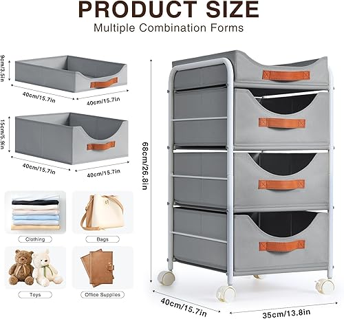 Miniatura 2 de DIMJ Cajón de ropa de 4 niveles, sistema de cajones de armario de tela, cajones portátiles para ropa con ruedas, organizador de armario pequeño y