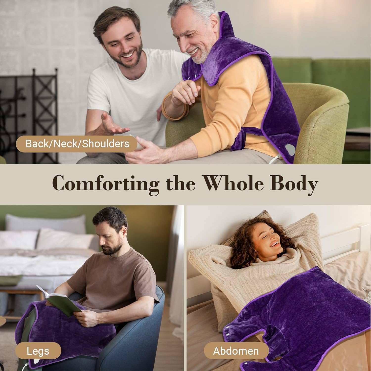 Heating Pad for Back Pain Relief, FSA Eligible HSA, Electric Heating Pads for Back Neck Shoulders, Wearable Large Heat Pad, Christmas Gifts for Mom Women Dad Men, ETL Certified, 24” x 33”, Purple - Image 7