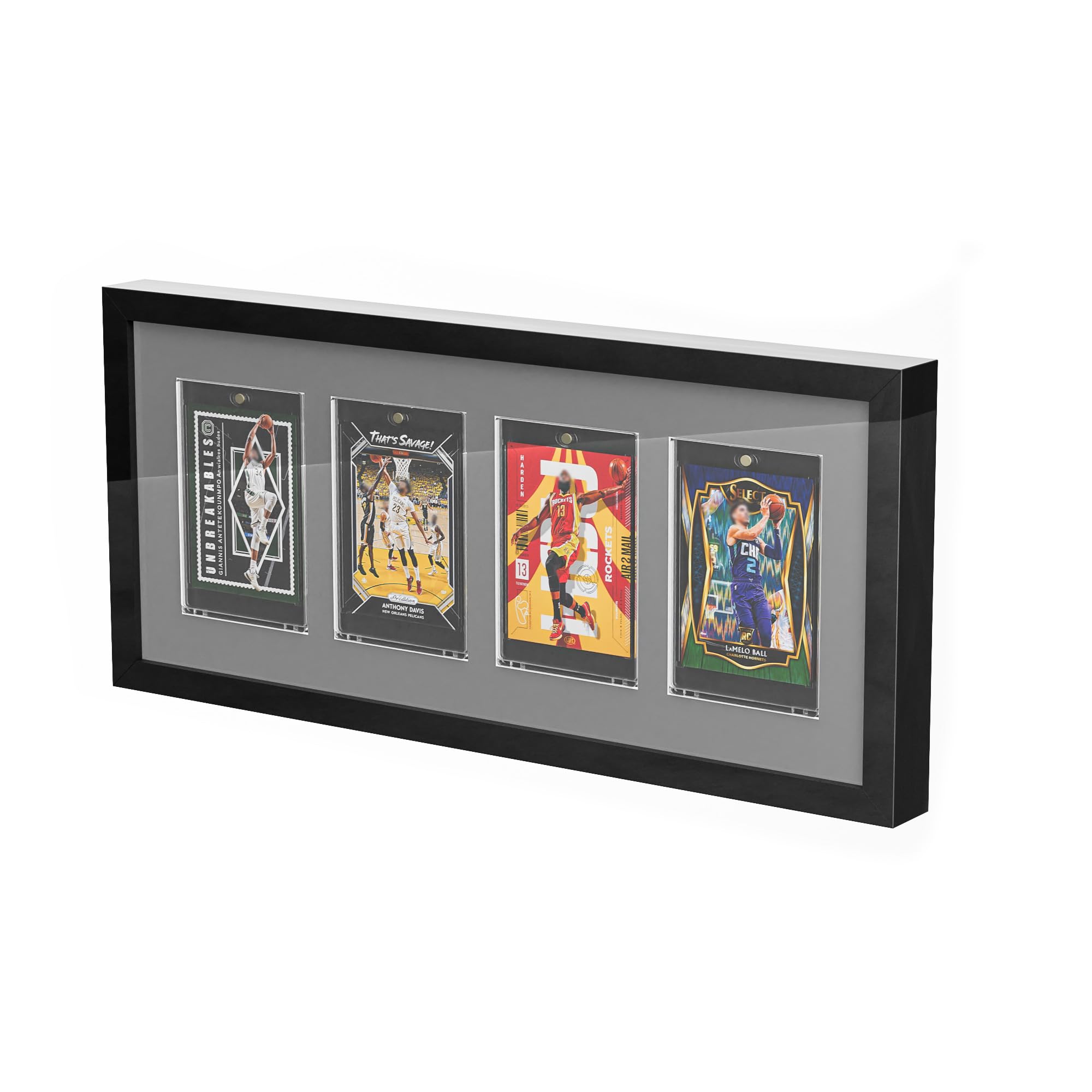 Neetbu 4 Grids Lockable Wall-Mount Display Case for Baseball/Sports Cards & Collectibles - UV-Protected Dustproof Frame with Clear Acrylic Design, Ideal for Hockey Trading Cards (Black)