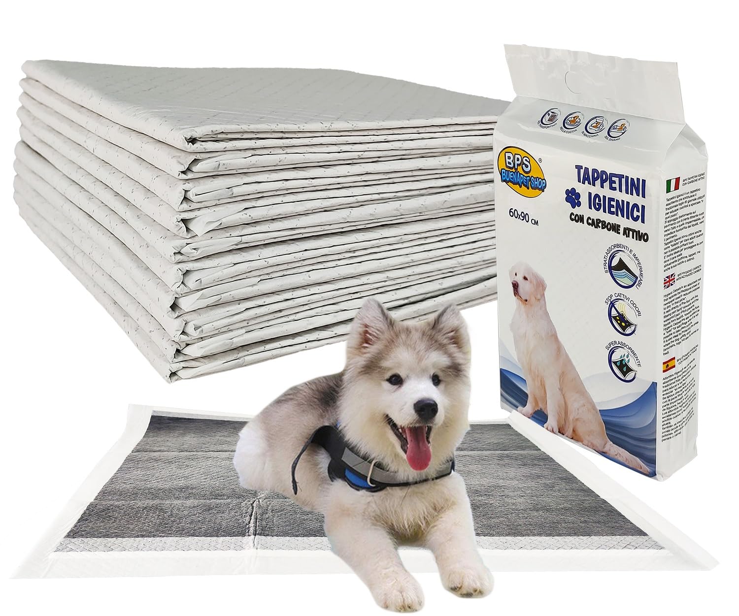 TAPPETINI IGIENICI BPS PET SHOP CARBONI ATTIVI PER CANI 60x90cm 120pezzi