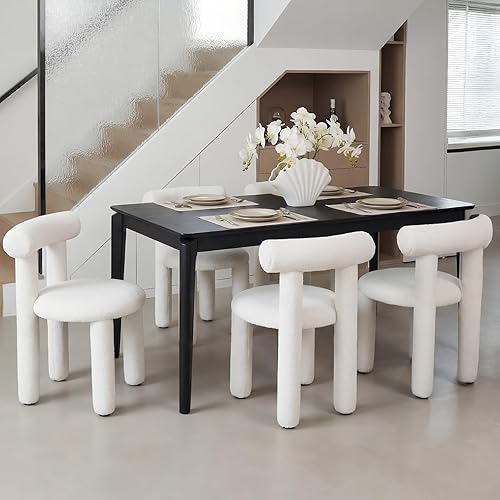DUOMAY Juego de 4 sillas de comedor modernas de Boucle color blanco, sillas de cocina tapizadas de sherpa, sillas de comedor con respaldo de barril