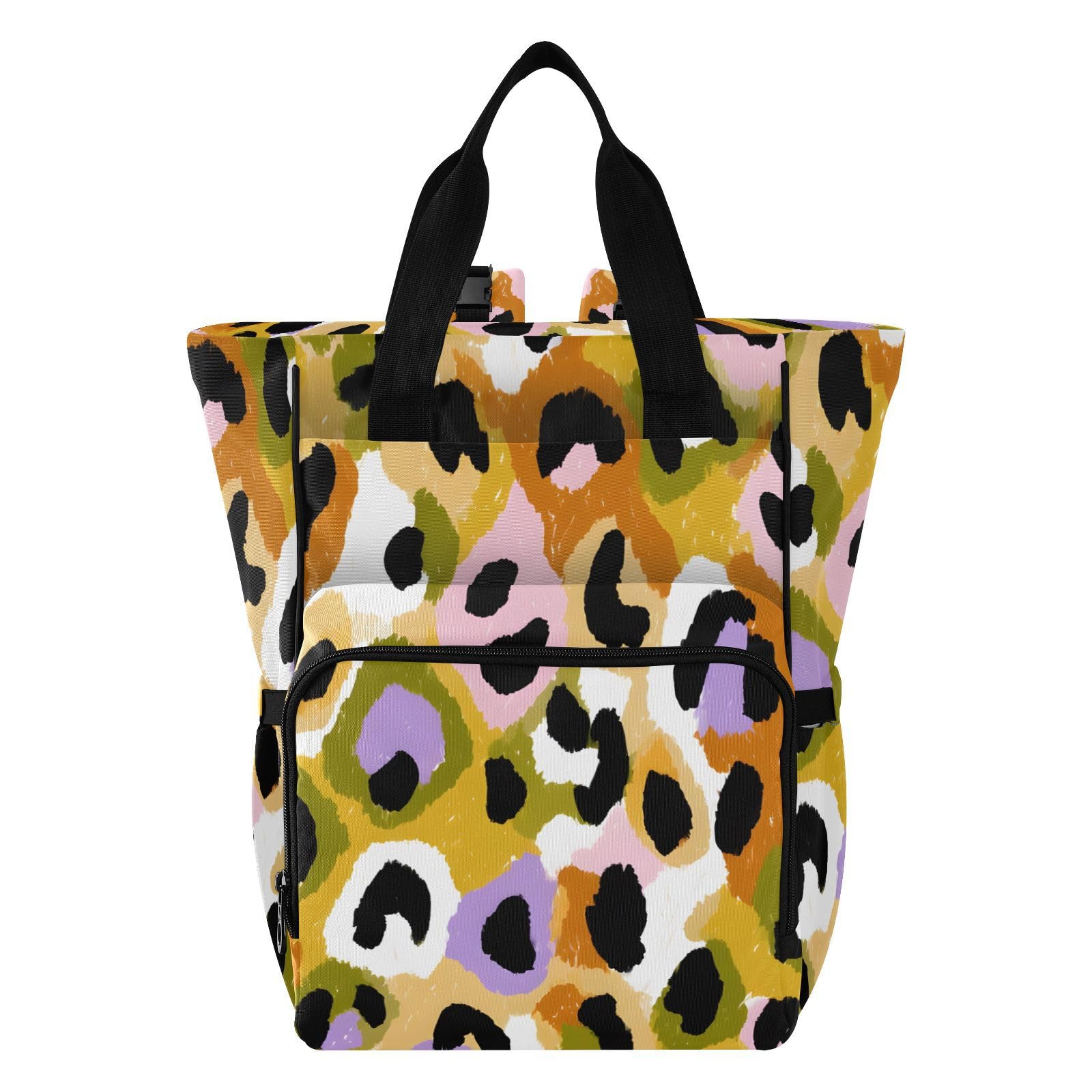 OWFKAY Baby Diaper Bag Backpack，Multifunction Baby Nappy Changing Bags with Insulated Pockets-Bright Leopard Skin Pattern