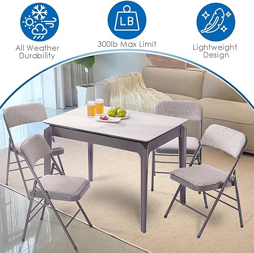 Miniatura 6 de EZONE (2 sillas plegables de tela con respaldo de cojín acolchado, silla plegable de acero de metal, silla plegable acolchada de espuma ligera