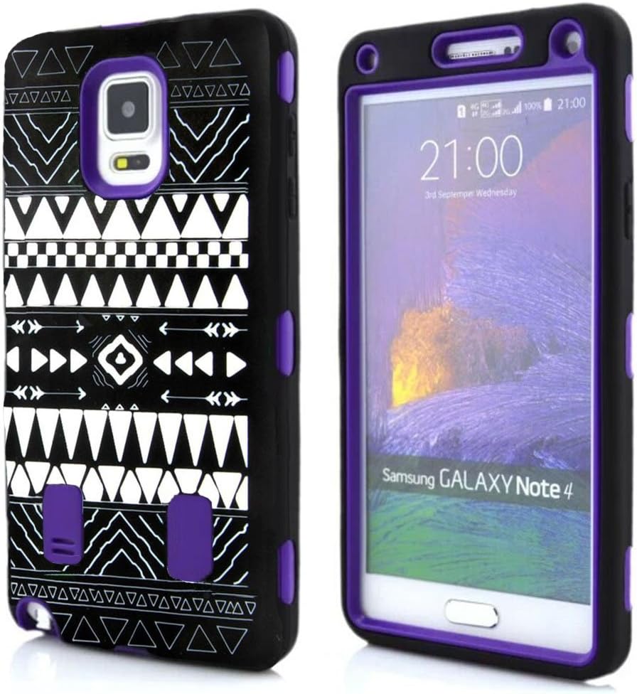 Note 4 Case, M-Zebra Galaxy Note 4 Case Cover - Shock Absorption / High Impact Resistant Full Body Hybrid Armor Protection Defender Case Cover for Samsung Galaxy Note 4,with Screen Protectors+Stylus (Black)+Cleaning Cloth (Tribal Purple)