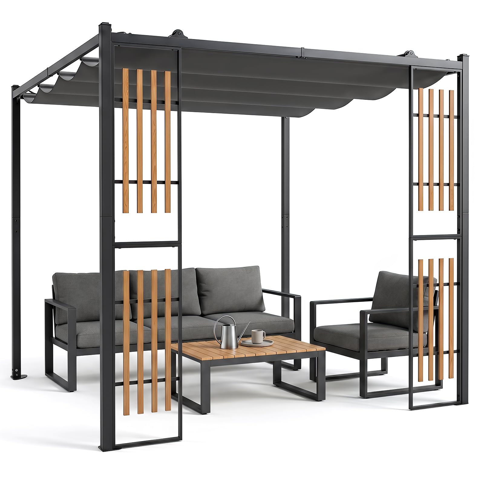 COSTWAY Pergola Tonnelle Jardin 2,3x2,3M, pour Terrasse Extérieure, Gris (sans Étagères)