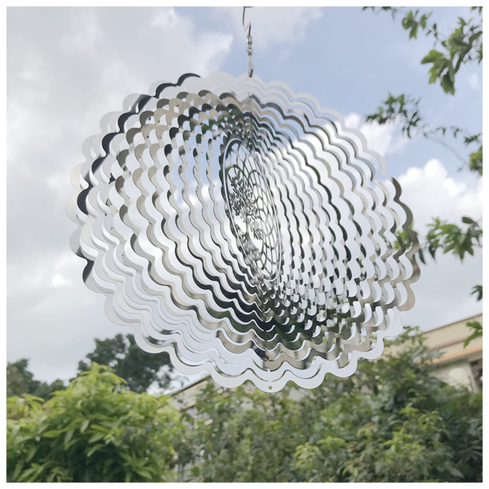 Windspiel Metall 3D Metall Edelstahl Spiegel Leichte Eisen Wind Gurtgarten Outdoor Garten Hof Home Zimmer Dekoration Geschenk 3D Windspiel(25x33CM)