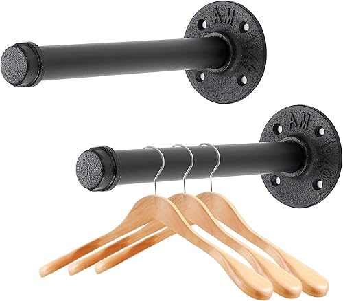 Home Expert Perchero flotante de tubo industrial negro de 8 pulgadas montado en la pared, perchero resistente para colgar ropa, barra colgante