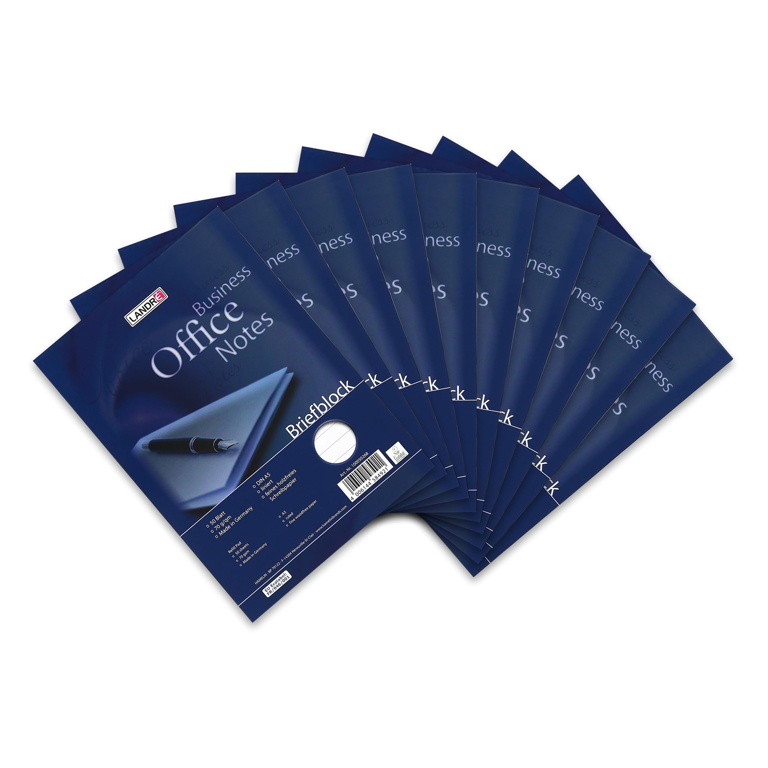 Landre Lot De 10 Bloc-Notes A4 50 Pages Quadrillés - Papier Recyclé 60g/m² - Perforé