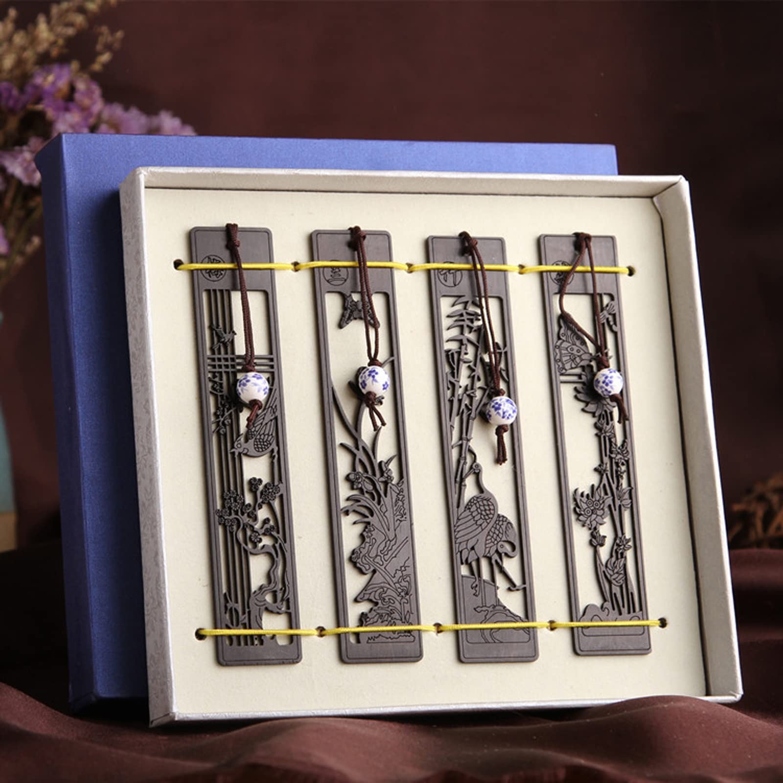 Signet 4 Signets PCS PRUM Orchid Chrysanthemum Bookmarks Convient aux Cadeaux aux lecteurs Amis et Enseignants signets pour Hommes Femmes (Color : 1)