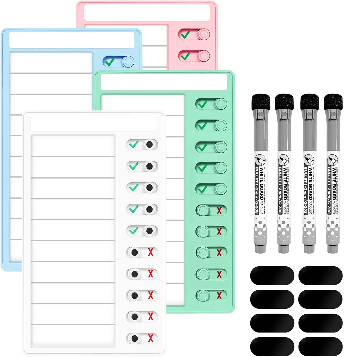 4 Pcs Chore Chart for Kids Multiple Kids Dry Erase Board for Fridge, Magnetic Visual Schedule, My Chores Slider Chart Plastic to Do List ADHD Tools, Sliding Routine Chart, Daily Checklist