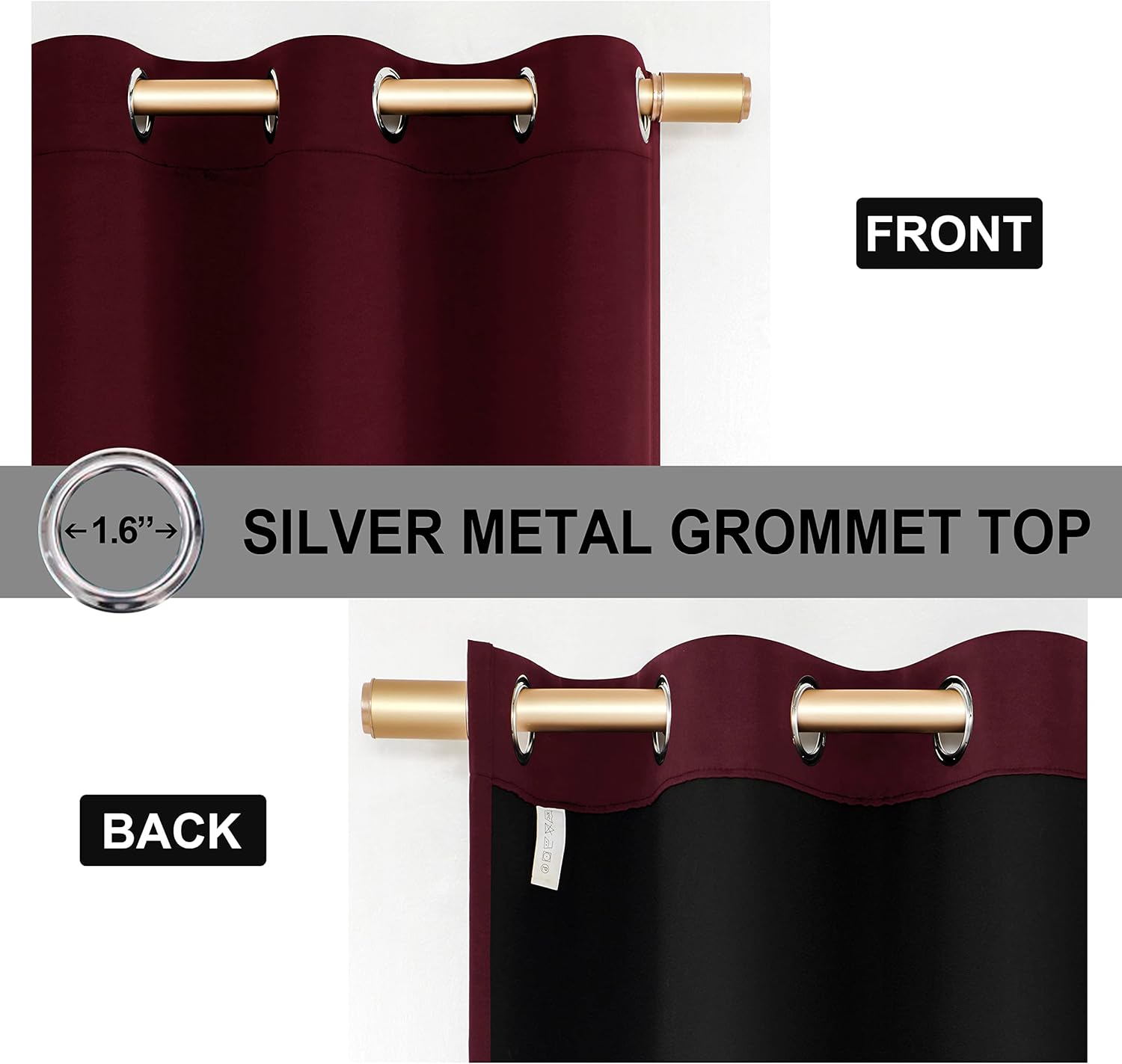 Rutterllow 52x54 inch Short Blackout Curtains for Living Room - Two Layers with Black Liner Grommet Top Noise Reduction Privacy Window Treatment Drapes for Bedroom/Kitchen (Burgundy Red, 2 Panels)