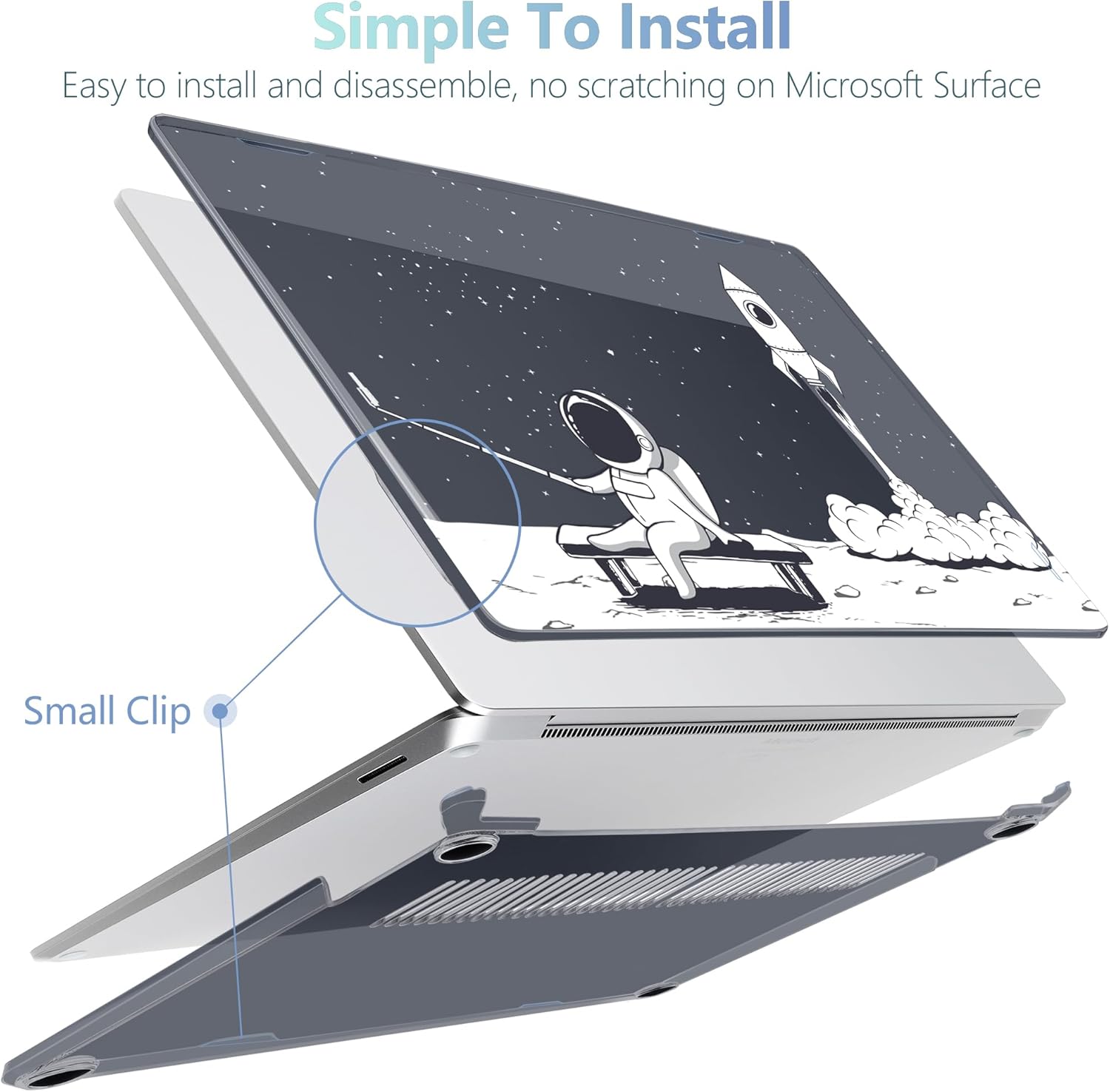 MEEgoodo Case for Microsoft Surface Laptop 13.8 inch Touchscreen 2024 (7th Edition),Clear Cover Fit Model 2036,Laptop Hard Shell with Keyboard & Webcam Cover & Screen Protector,Astronaut Rocket