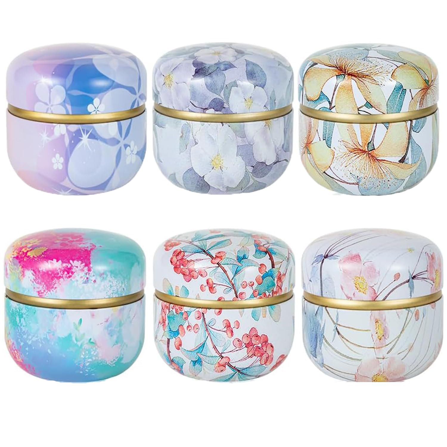 BSTMOME 6 Pack Tea Tins with Airtight Double Lids, 10 OZ Round Tin Can Box, Small Kitchen Canisters Containers for Storage Tea, Coffee, Sugar, Loose Leaf, Candy, Herbs and Spices