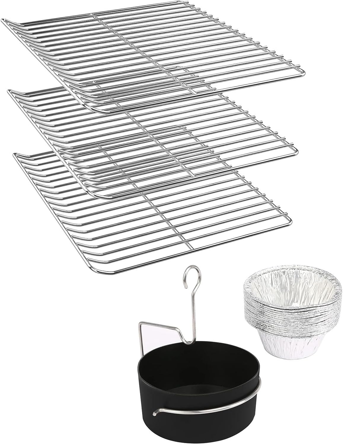 Uniflasy Cooking Grate Replacement Parts and Grease Cup and Grease Clip,14.6" x 12.2" Stainless Steel Grill Grids for Masterbuilt Electric Smoker 30 Inch