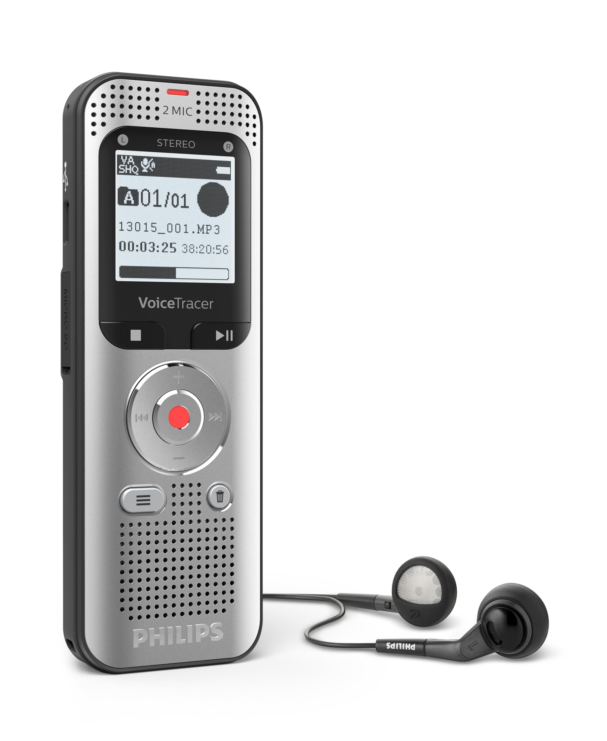Philips VoiceTracer DVT2050 - Registratore vocale digitale registratore audio, stereo MP3, 8 GB