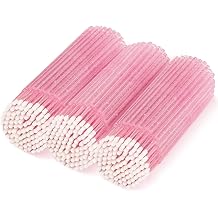 300 Count Micro Applicator Brush, Crystal Pink Micro Swabs, Disposable Eye Lashes Mascara Wands for Eyelash Extension
